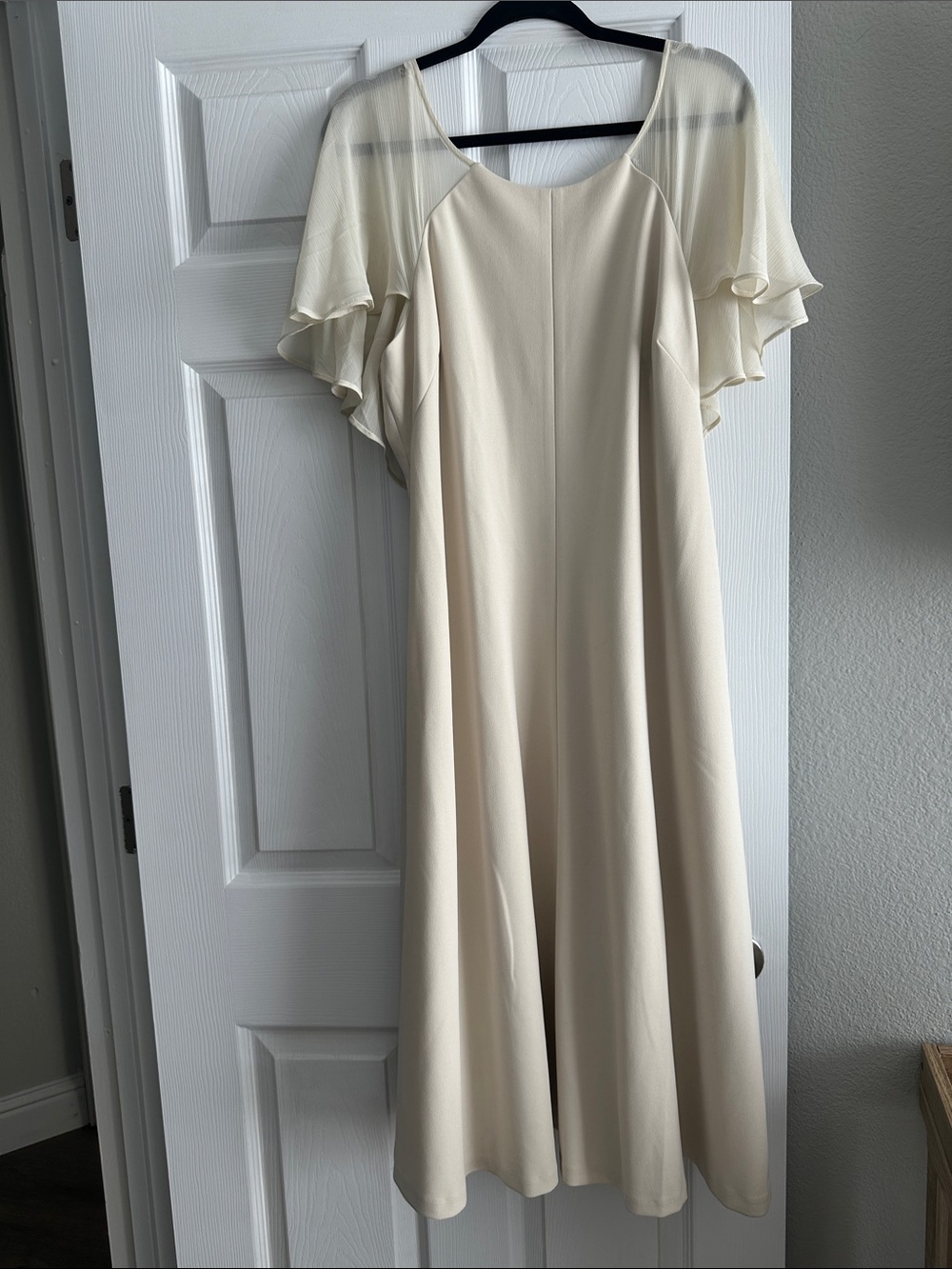 Calvin Klein Ivory Midi Dress with Flutter Sleeves